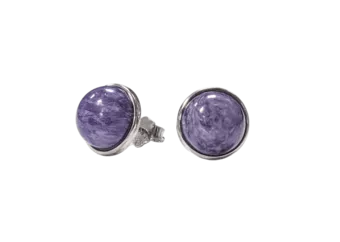 Boucles d'Oreilles Argent 925 Charoïte AA 8mm