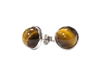 Boucles d'Oreilles Argent 925 Oeil de Tigre AA 8mm
