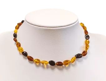 Collier Bébé pop Ambre Baltique olive multicouleur 32cm