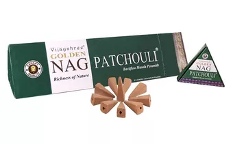 Cônes d’encens backflow Vijayshree Golden Nag Patchouli 12 pcs