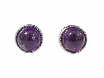 Boucles d'Oreilles Ronde en Cuivre Blanc Amethyste AA stud