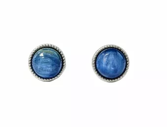 Boucles d'Oreilles Ronde en Cuivre Blanc Cyanite Bleue Naturelle AAA stud