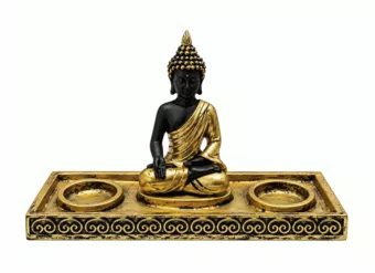 Bougeoir Bouddha Méditation Doré et Noir en Résine 22 cm