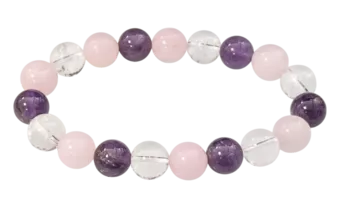 Bracelet Amethyste, Cristal de Roche, Quartz Rose A perles 10mm
