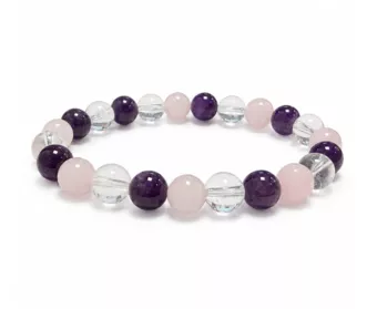 Bracelet Améthyste Cristal de Roche Quartz Rose A Perles 8mm