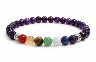 Bracelet Améthyste 7 Chakras A Perles 6 mm