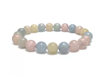 Bracelet Béryls Aigue-Marine et Morganite A Perles 10 mm