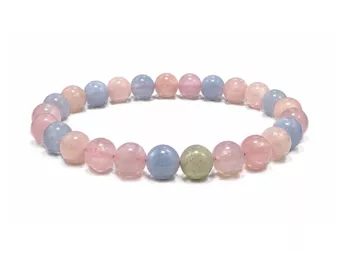 Bracelet Béryls Aigue-Marine et Morganite A Perles 6-7 mm