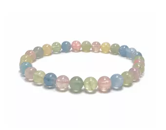 Bracelet Béryls Aigue-Marine et Morganite AA Perles 6 mm