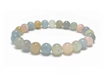 Bracelet Béryls Aigue-Marine & Morganite AA Perles 8 mm