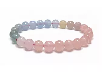 Bracelet Béryls Aigue-Marine & Morganite AAA Perles 8 mm