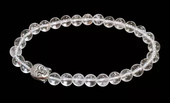 Bracelet Cristal de roche & Bouddha A perles 6mm