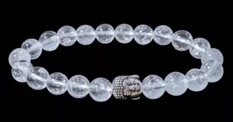 Bracelet Cristal de roche & Bouddha perles 8mm