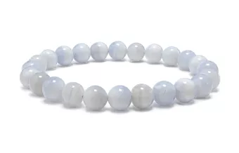 Bracelet Calcédoine Bleue Rubanée A Perles 8-9 mm
