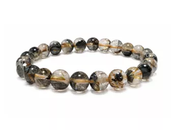 Bracelet Cristal de Roche Rutile Hématite AAA Perles 6.5–7.5 mm