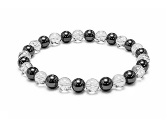Bracelet Hématite & Cristal de Roche A Perles 6-7 mm