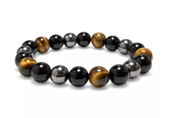Bracelet Hématite Oeil de Tigre Obsidienne Noire A Perles 10 mm