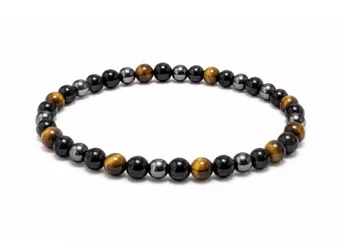 Bracelet Hématite Oeil de Tigre Obsidienne Noire A Perles 4 mm