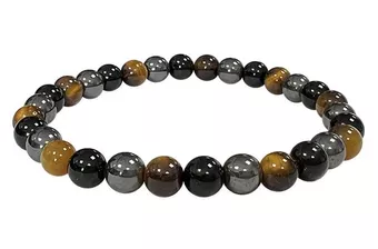 Bracelet Hématite Œil de Tigre Obsidienne Noire Qualité A Perles 6mm