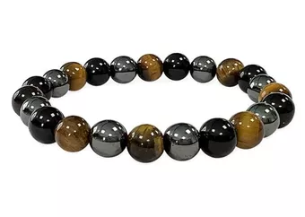 Bracelet Hématite Œil de Tigre Obsidienne Noire perles 8mm