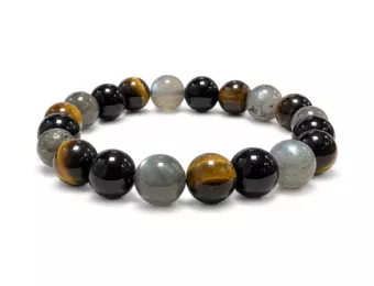 Bracelet Labradorite Oeil de Tigre Obsidienne Noire A Perles 10 mm