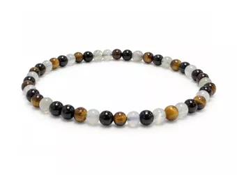 Bracelet Labradorite Oeil de Tigre Obsidienne Noire A Perles 4-5 mm