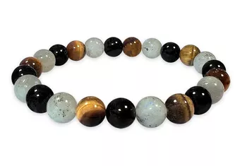 Bracelet Labradorite, Oeil de Tigre & Obsidienne Noire A perles 8mm