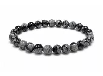Bracelet Obsidienne Flocon de Neige A Perles 6 mm