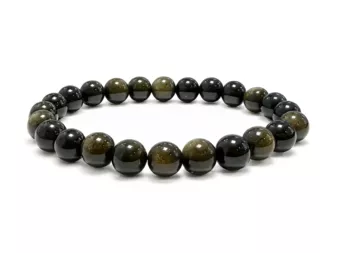 Bracelet Obsidienne Noire Dorée A Perles 8 mm