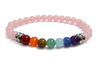 Bracelet Quartz Rose 7 Chakras A perles 6mm