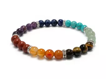 Bracelet 7 Chakras & Strass A Perles 6 mm