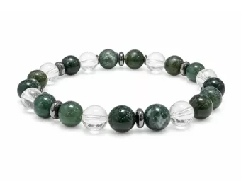 Bracelet Cristal de Roche & Agate Mousse AA perles 8mm
