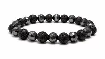 Bracelet Hématite facettée & Pierre de Lave A perles 8mm