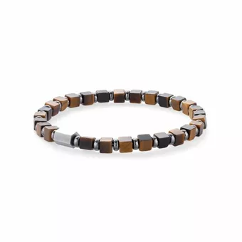 Bracelet Œil de Tigre & Hématite A perles carrées 4mm – acier inoxydable