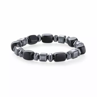 Bracelet Obsidienne Noire & Hématite A perles 8mm
