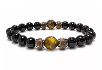 Bracelet Onyx Noir & Œil de Tigre A perles 8mm