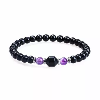 Bracelet Améthyste & Onyx Noir AA perles 6mm
