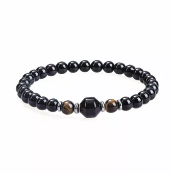 Bracelet Œil de Tigre & Onyx Noir A perles 8mm