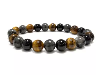 Bracelet Larvikite, Œil de Tigre & Onyx Noir A perles 8mm