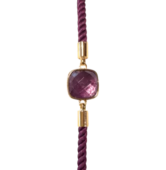 Bracelet Corde Laiton Amethyste Carré Facetté 11mm