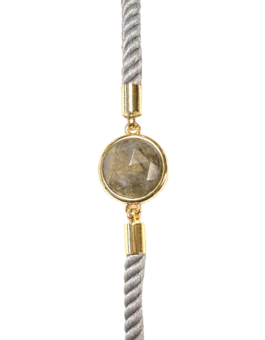 Bracelet Corde Laiton Labradorite Rond Facetté 12mm