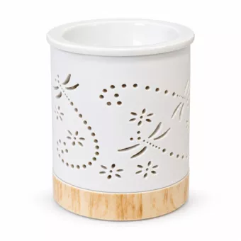 Brûle-Parfum Blanc Décor Libellules en Céramique 11 cm