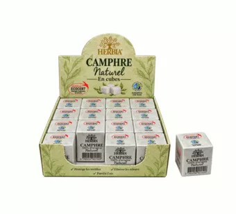 Camphre Naturel Herbia en Cubes Fair Trade Ecocert – 16 paquets – 300g