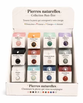 Présentoir de Pierres Roulées Naturelles – 72 Pierres