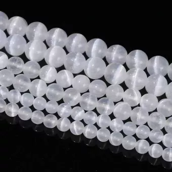 Perles Rondes sur Fil Sélénite Œil de Chat AA 10mm