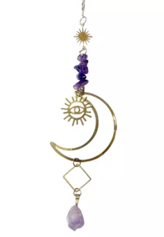 Mobile Attrape Soleil Contre le Mauvais Oeil Améthyste Lune 38cm