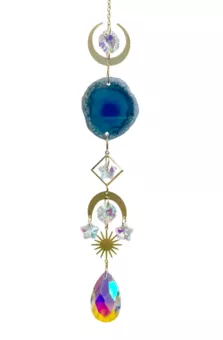 Mobile Attrape Soleil Agate Bleue Soleil-Lune Cristal 41cm