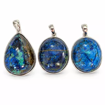 Pendentif Argent 925 Azurite Malachite AAA 3 pièces 15,11g