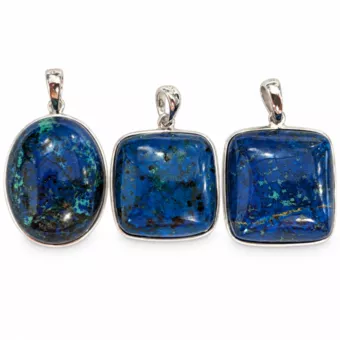 Pendentif Argent 925 Azurite Malachite AAA 3 pièces 15,85g