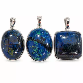 Pendentif Argent 925 Azurite Malachite AAA 3 pièces 15,36g